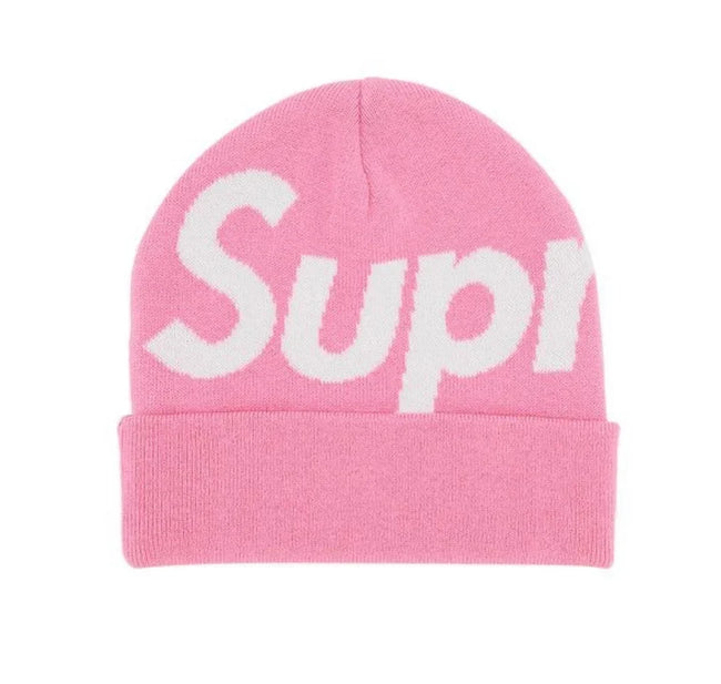 Supreme Big Logo Beanie Fw25 Pink Cuffed Knit Winter Hat Hover Image
