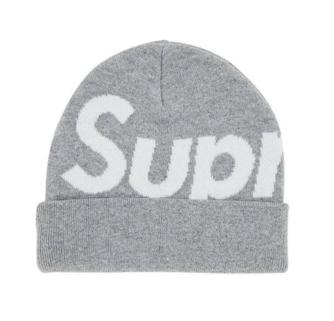 Supreme Big Logo Beanie Fw25 Heather Grey Cuffed Knit Winter Hat Hover Image