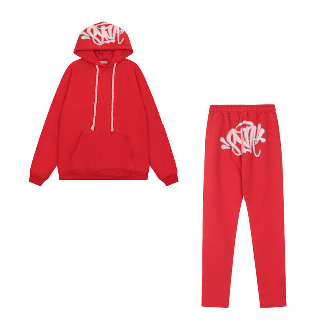 Syna World Graphic Fleece Hoodie Tracksuit Set (Red) Hover Image