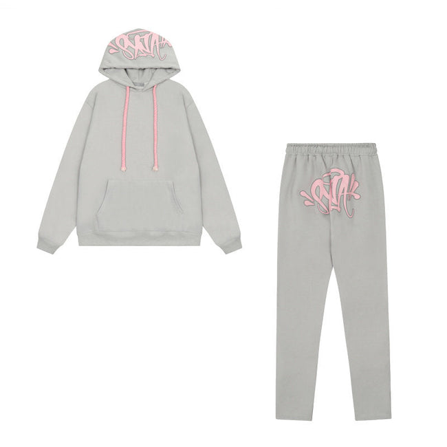 Syna World Graphic Fleece Hoodie Tracksuit Set (Grey / Pink) Hover Image