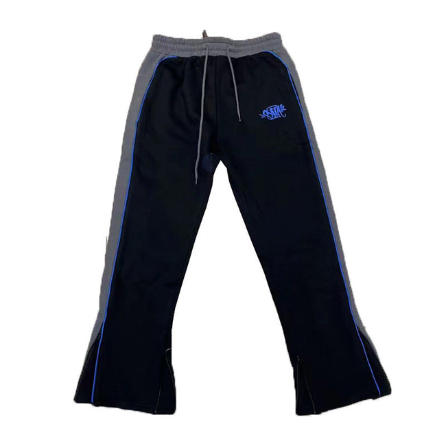 Syna world Black Contrast Blue Stripe Flared Sweatpants Hover Image