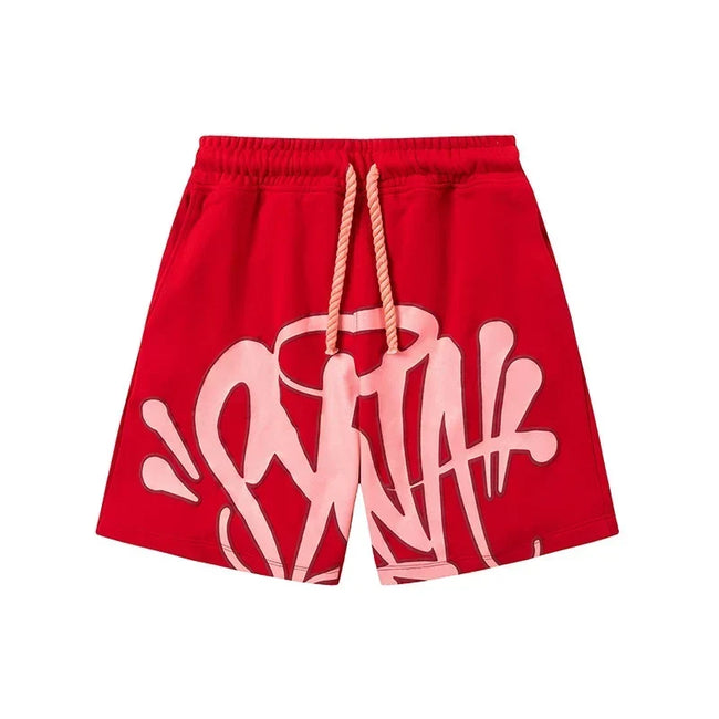 Syna World Graphic Fleece Shorts (Red / Pink Outline) Hover Image