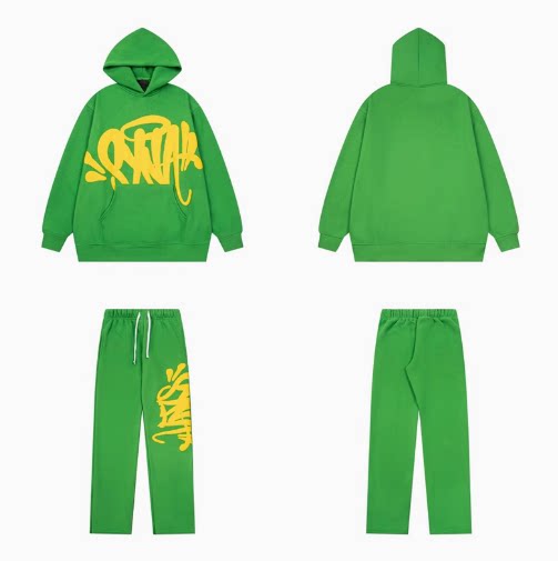 Syna world Graffiti Logo Green Hoodie And Sweatpants Set Hover Image
