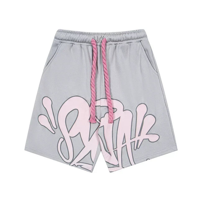 Syna World Graphic Fleece Shorts (Grey / Pink) Hover Image