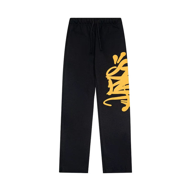 Syna World Hip-Hop Graffiti Graphic Fleece Sweatpants (Black / Yellow) Hover Image