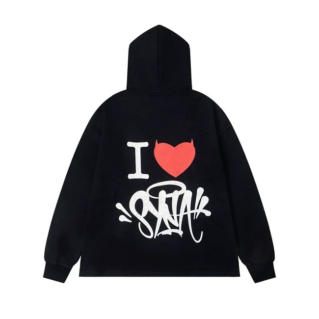 Syna World "I Heart Syna" Devil Graphic Oversized Fleece Hoodie (Black / Red / White) Hover Image