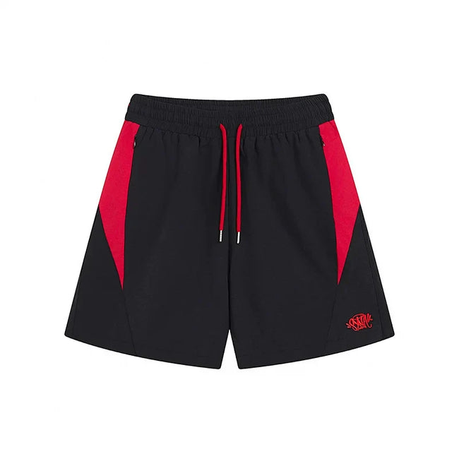 Syna world Black Red Color Block Nylon Athletic Shorts Hover Image