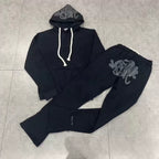 Syna World Graphic Fleece Hoodie Tracksuit Set (Black)