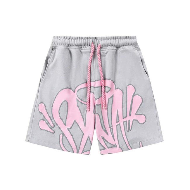 Syna World Graphic Fleece Shorts (Grey / Pink) Hover Image