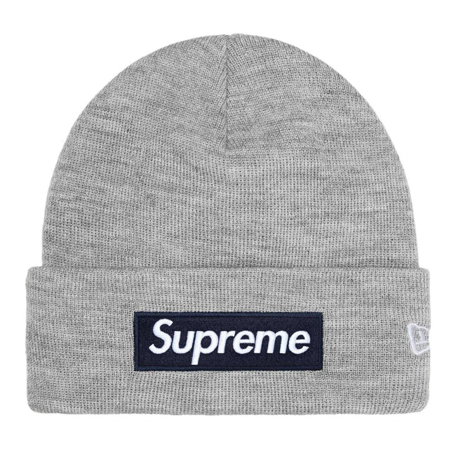 Supreme New Era Box Logo Beanie Fw25 Heather Grey Knit Cuffed Hover Image
