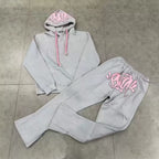Syna World Graphic Fleece Hoodie Tracksuit Set (Grey / Pink)