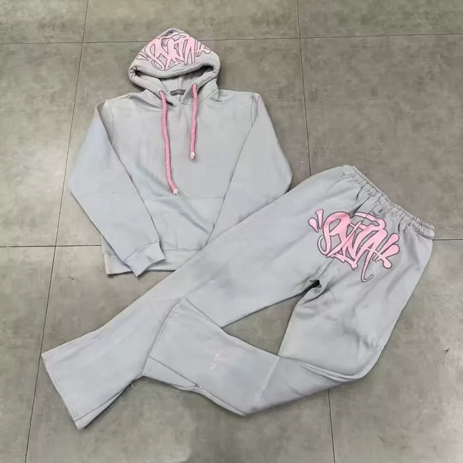 Syna World Graphic Fleece Hoodie Tracksuit Set (Grey / Pink) Main Image