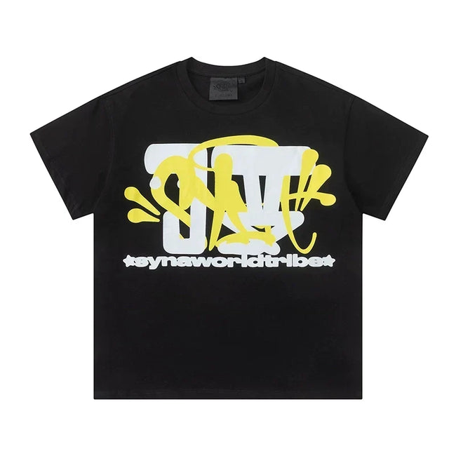 Syna World Vintage Oversized Graffiti Logo Graphic Tee (Black / Yellow) Hover Image