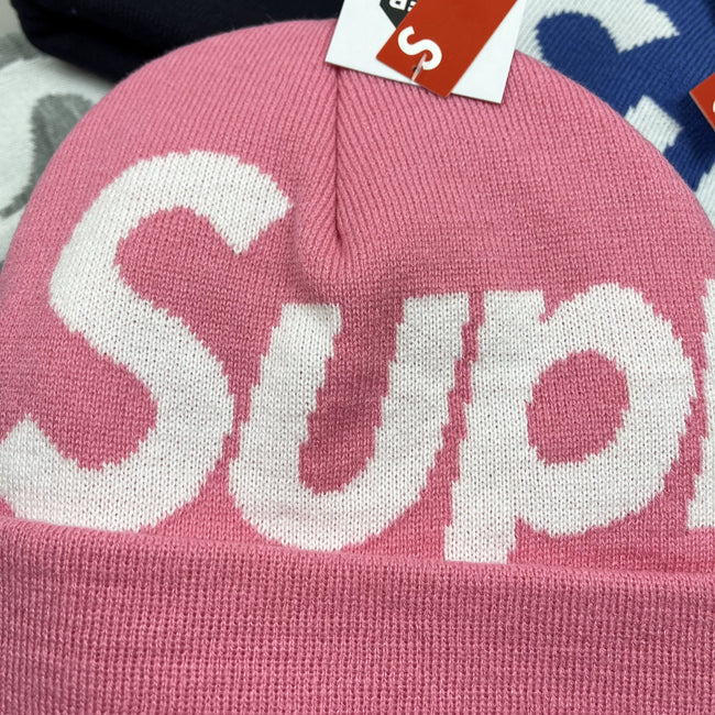 Supreme Big Logo Beanie Fw25 Pink Cuffed Knit Winter Hat Main Image
