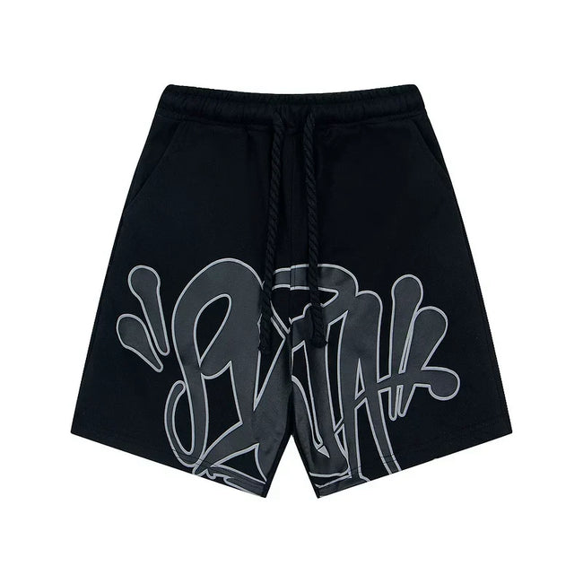 Syna World Graphic Fleece Shorts (Black / Grey Outline) Hover Image