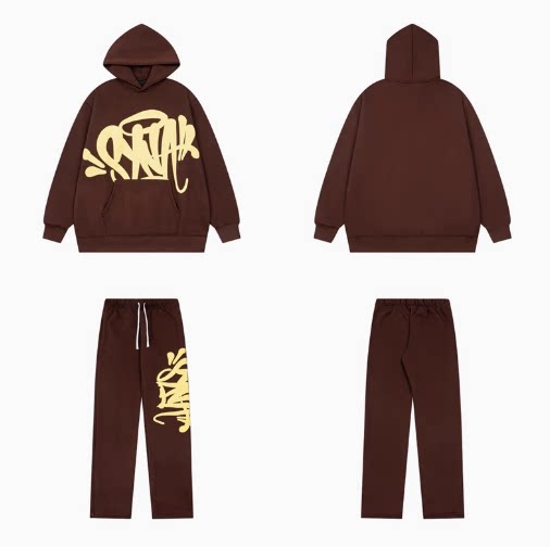 Syna world Drill Graffiti Logo Brown Hoodie And Sweatpants Set Hover Image