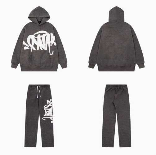 Syna world Drill Graffiti Logo Dark Grey Hoodie And Sweatpants Set Hover Image