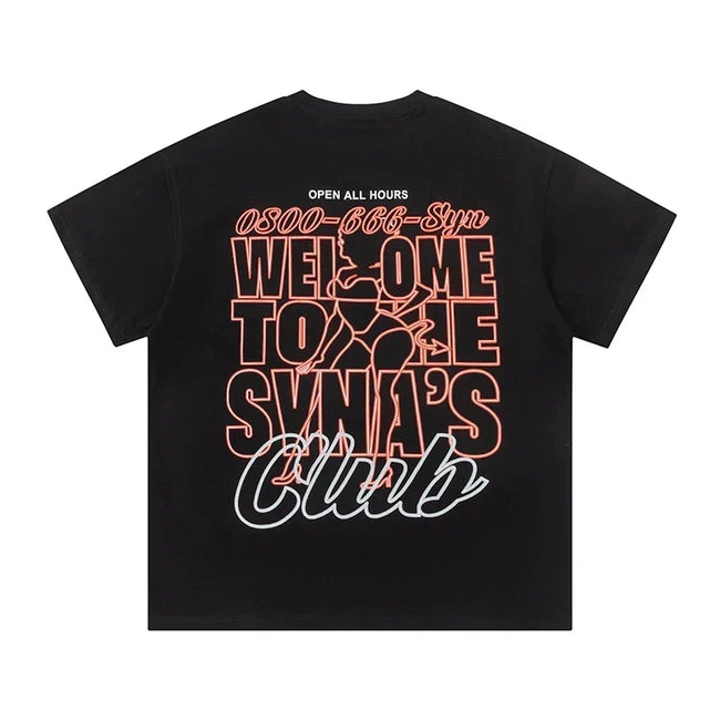 Syna World Neon Sign Graphic Oversized Tee (Black / Pink / White) Hover Image