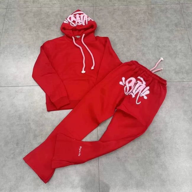 Syna World Graphic Fleece Hoodie Tracksuit Set (Red) Main Image