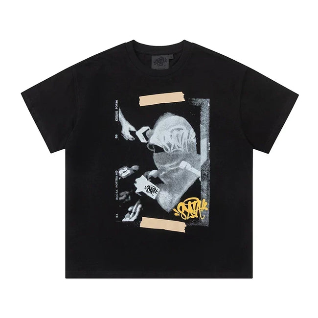 Syna World Vintage Oversized Collage Graphic Tee (Black / Yellow) Hover Image