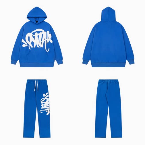 Syna world Graffiti Logo Blue Hoodie And Sweatpants Set Hover Image