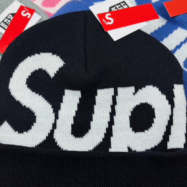 Supreme Big Logo Beanie Fw25 Black Cuffed Knit Winter Hat Main Image