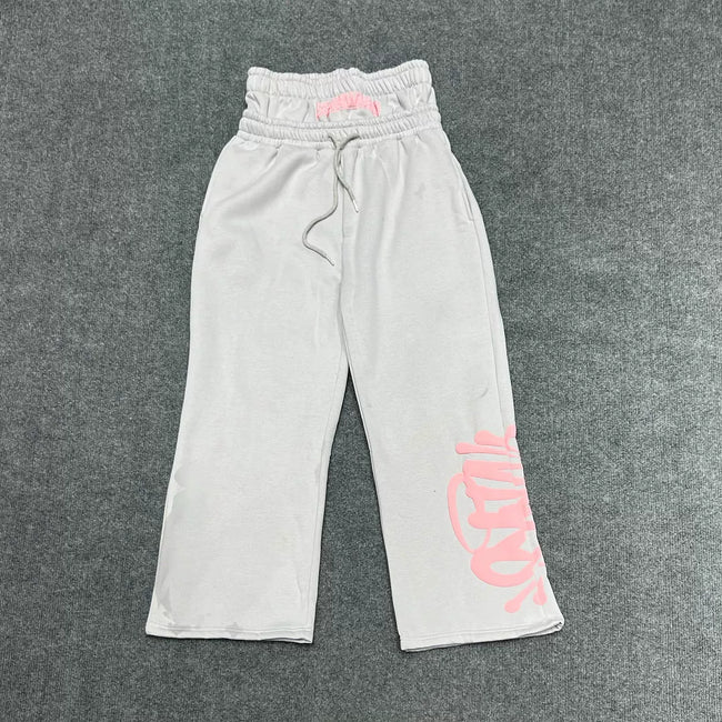 Syna World Double Waistband Layered Graphic Fleece Sweatpants (Grey / Pink) Hover Image