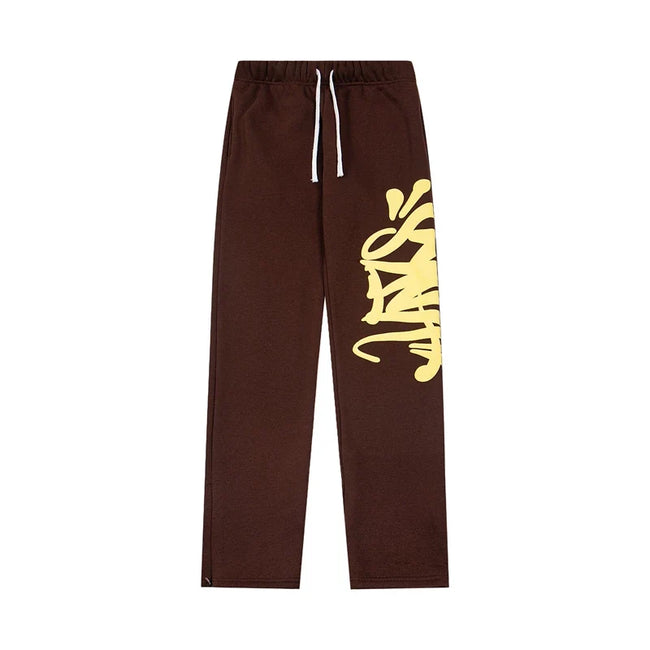 Syna world Drill Graffiti Logo Brown Wide Leg Sweatpants Hover Image
