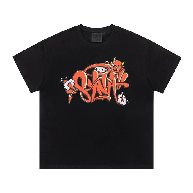 Syna World Red Devil Graffiti Graphic Oversized Tee (Black / Orange / Red) Hover Image