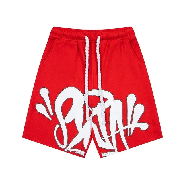 Syna World Graphic Fleece Shorts (Red / White Outline) Hover Image
