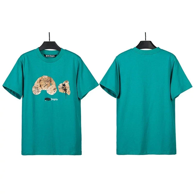 Palm Angels Graffiti Splatter Bear Graphic T-Shirt - Teal Blue Hover Image
