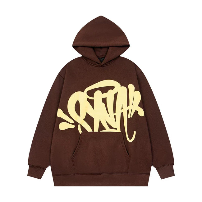 Syna world Drill Graffiti Logo Brown Pullover Hoodie Hover Image