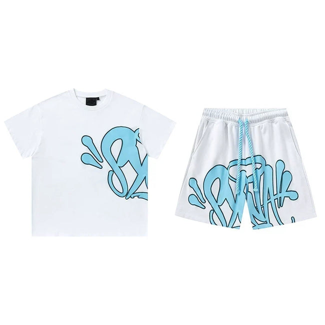 Syna World T-Shirt and Shorts Set (White / Light Blue) Hover Image