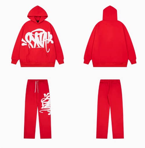Syna world Graffiti Logo Red Hoodie And Sweatpants Set Hover Image