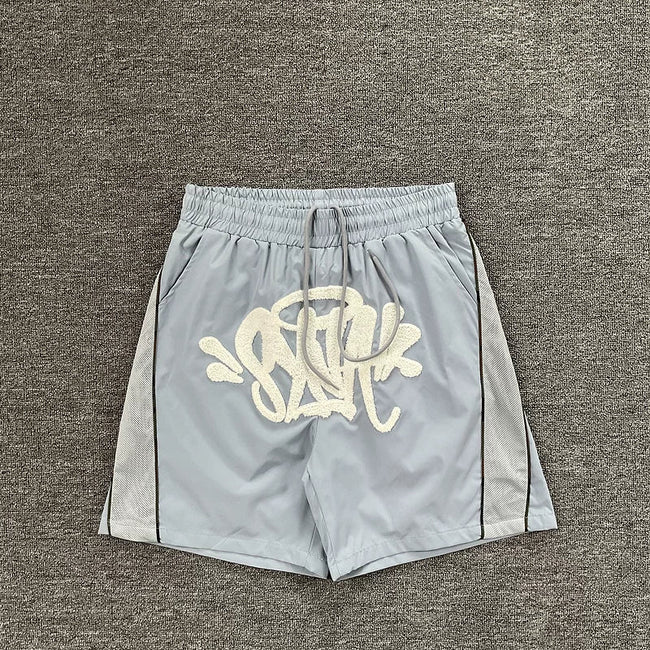 Syna World Graphic Nylon Shorts (Light Grey) Hover Image