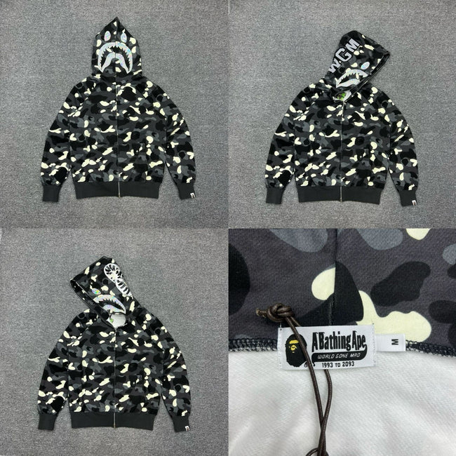 A BATHING APE ABC Camo Shark Full Zip Hoodie Black Main Image