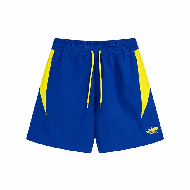 Royal blue shorts with bright yellow panels Hover Image