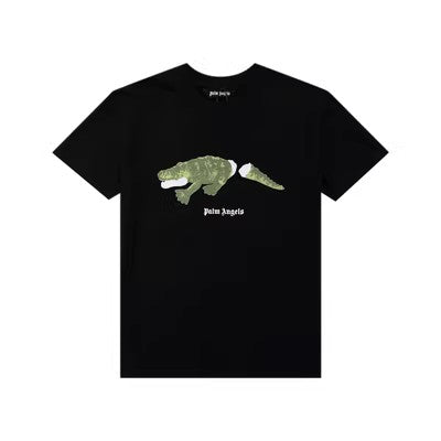 PALM ANGELS CUT‑OFF CROCODILE CREW NECK TEE BLACK Hover Image
