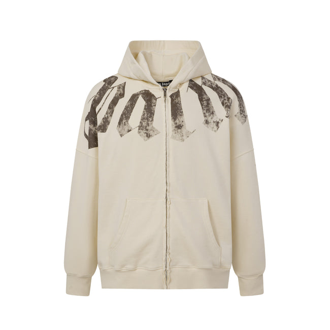 Palm Angels Faded Red Gothic Zip‑Up Oversized Hoodie Main Image
