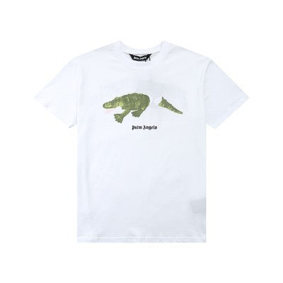 PALM ANGELS CUT‑OFF CROCODILE CREW NECK TEE WHITE Hover Image