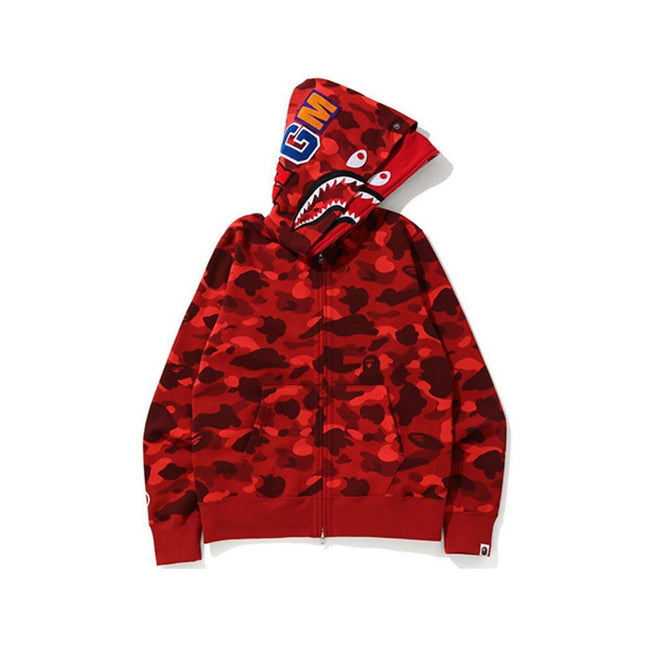 Bape Red Camo Double Shark Full Zip Hoodie Hover Image